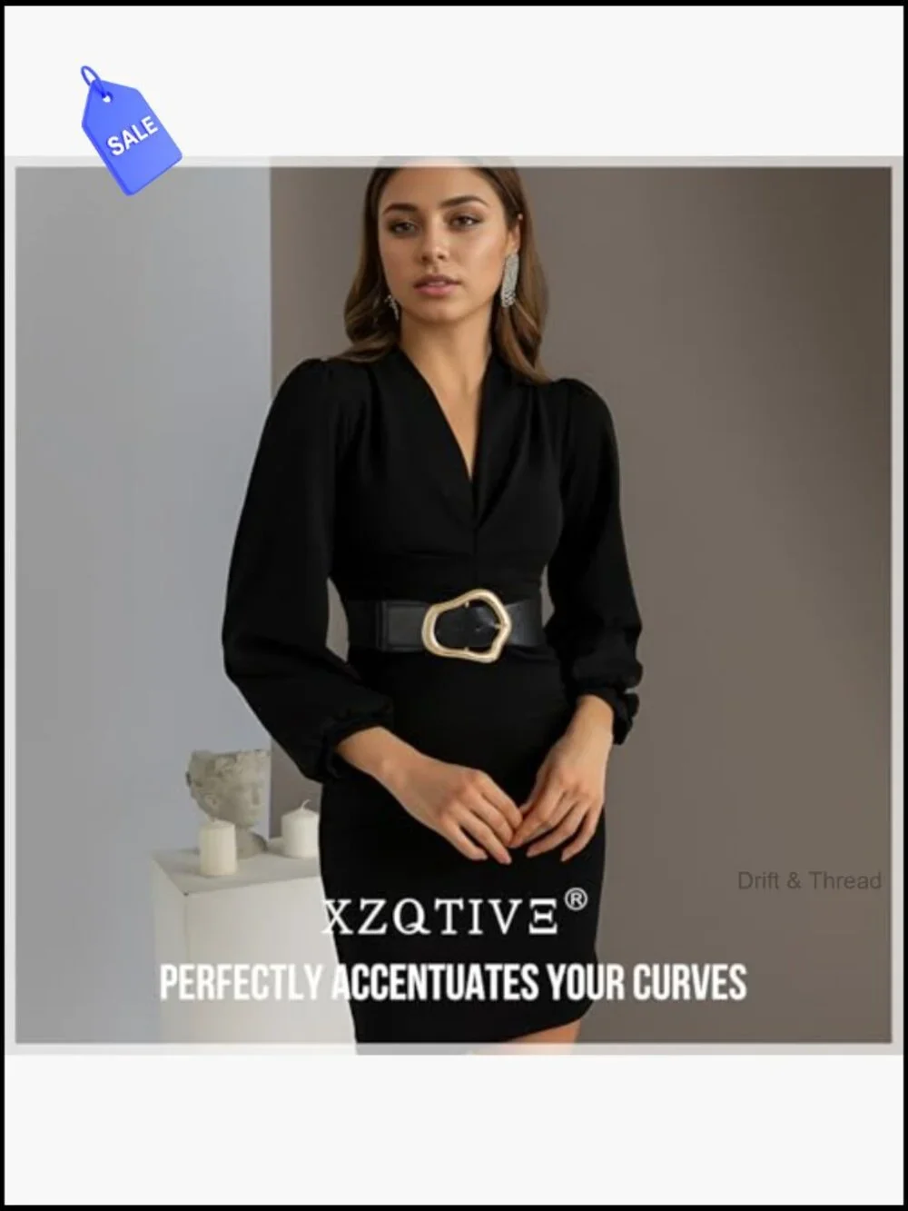 Wide Elastic Waist Belt with Large Gold Buckle Stretchy Leather Waistband